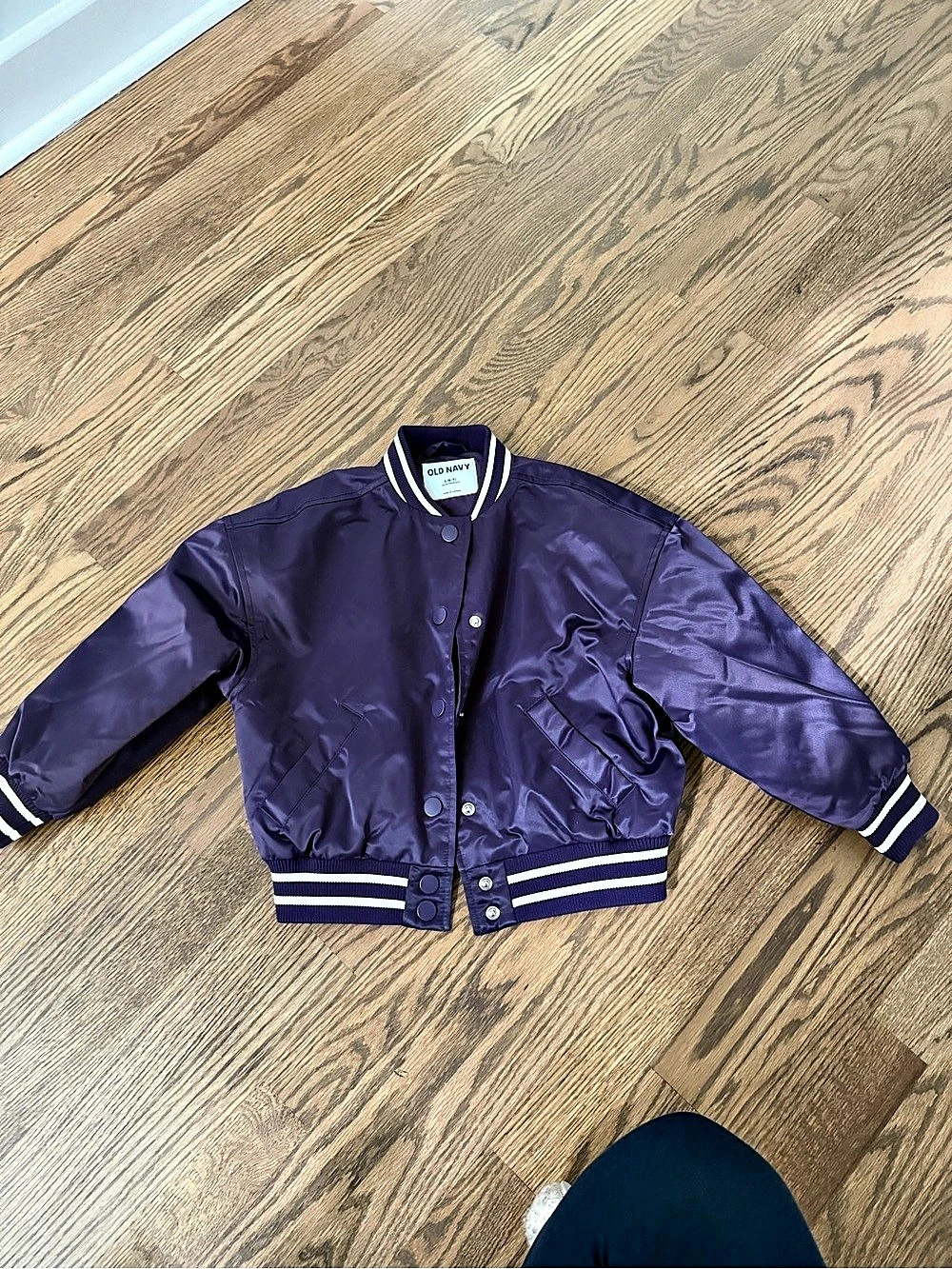 Old Navy Girls Striped Varsity Jacket Purple Size Small